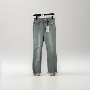 Anthropologie EVIDNT Womens 26 YORK Straight CRop Raw Fringe Hem Blue Denim New